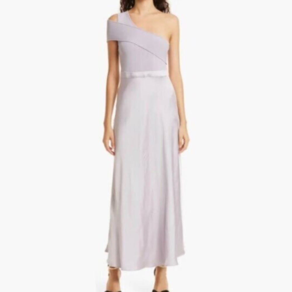 Ted Baker lilac silky satin Elegant Lavender One-Shoulder slip dress Gown small - Picture 2 of 6